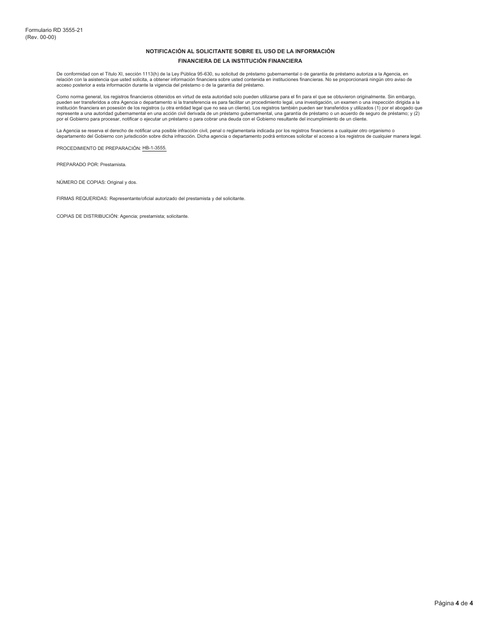 Formulario RD3555-21S Solicitud De Garantia De Prestamo Para Viviendas Unifamiliares (Spanish), Page 4