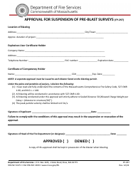 Document preview: Form FP-297 Approval for Suspension of Pre-blast Surveys - Massachusetts