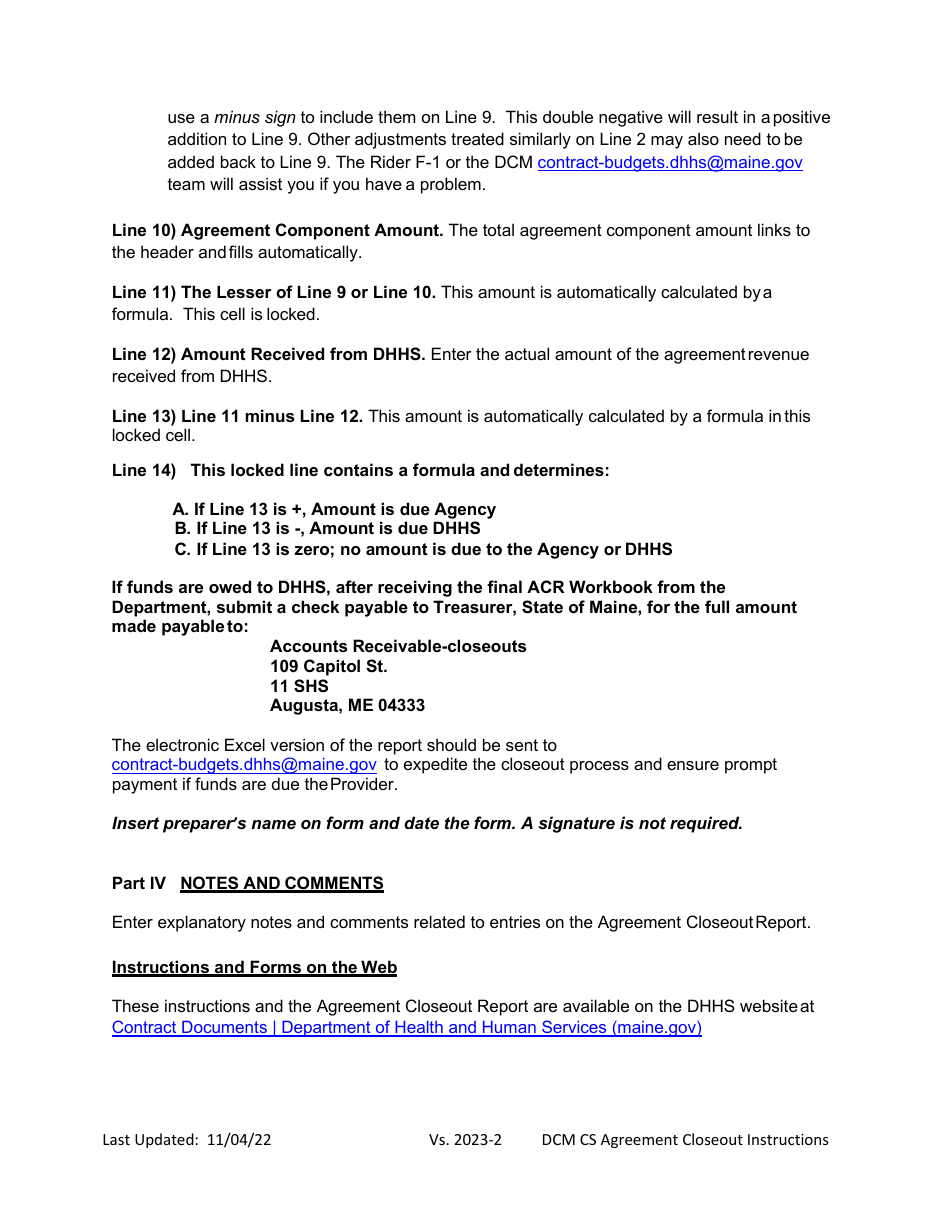 Instructions for Agreement Closeout Report - Cost Settled - Maine, Page 5