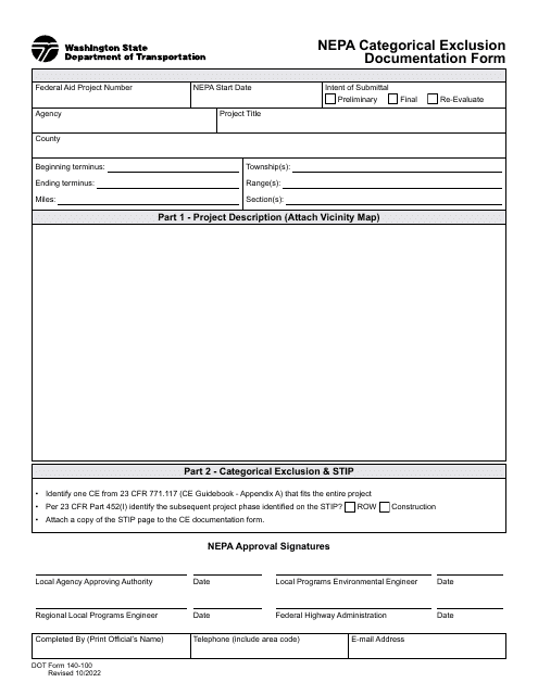DOT Form 140-100  Printable Pdf