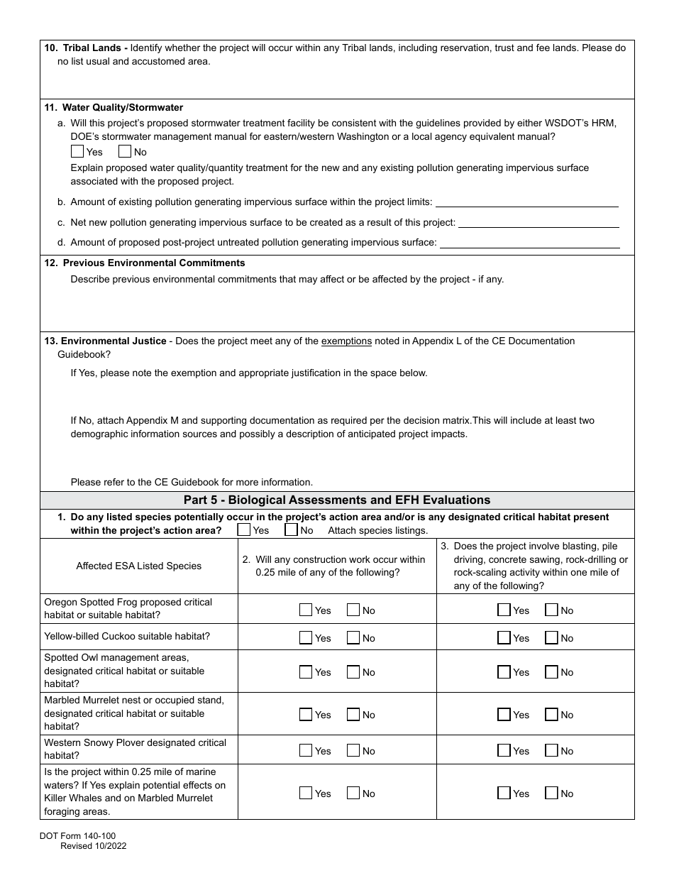 DOT Form 140-100 Nepa Categorical Exclusion Documentation Form - Washington, Page 5
