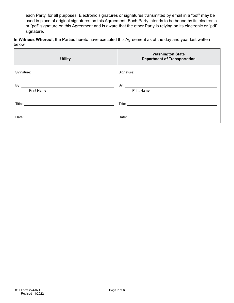 DOT Form 224-071 Utility Construction Agreement - Work by Wsdot - Shared Cost - Washington, Page 7