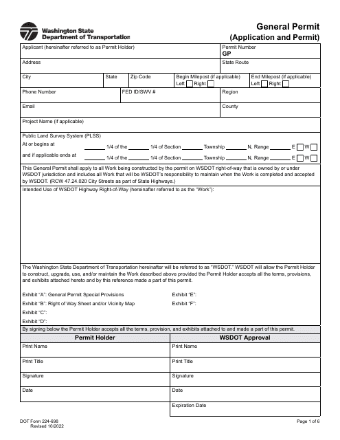 DOT Form 224-698  Printable Pdf