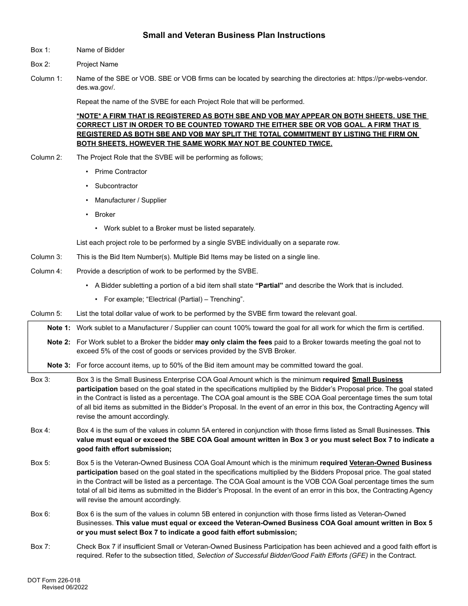 DOT Form 226-018 Small and Veteran-Owned Business Plan - Washington, Page 3