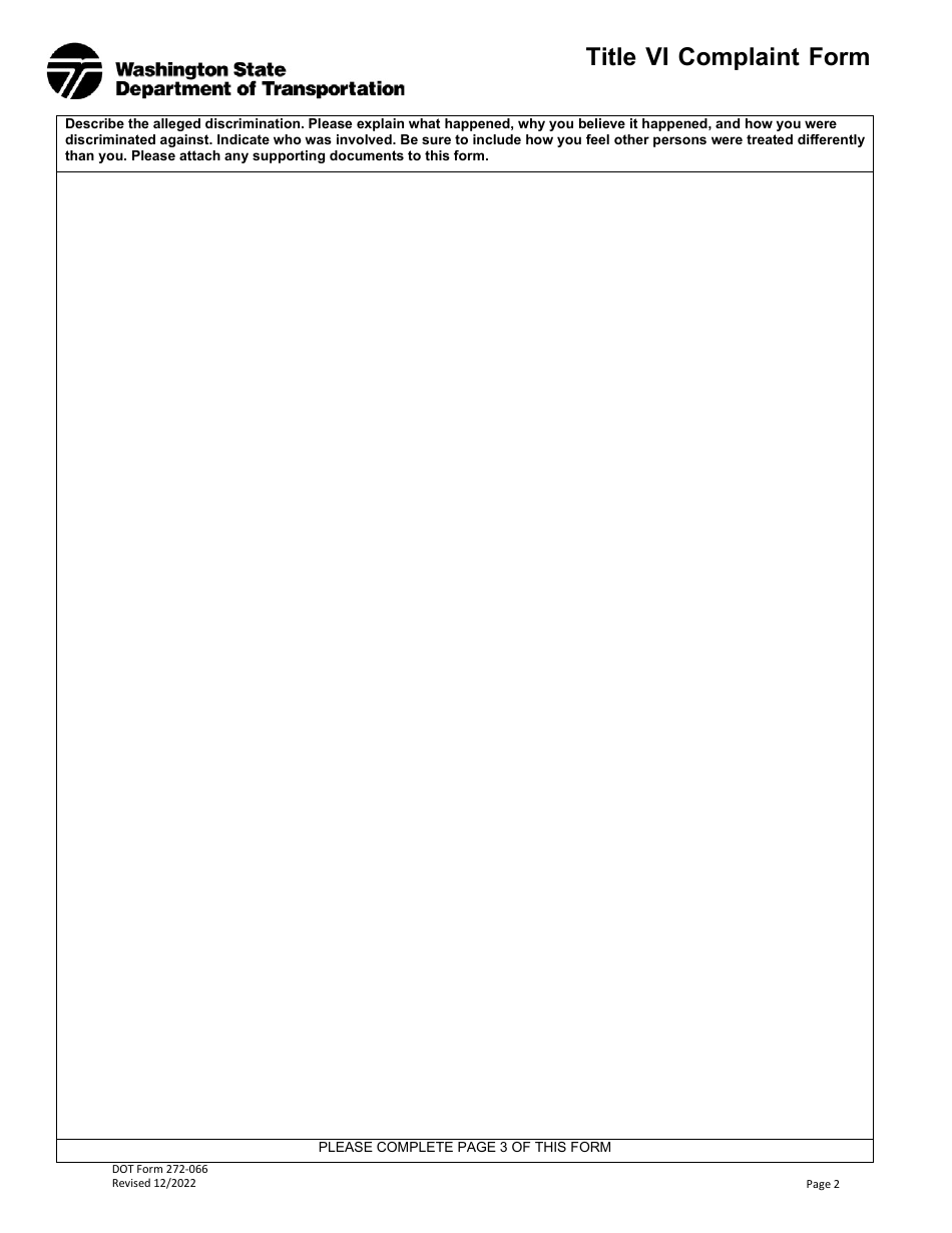 DOT Form 272-066 Title VI Complaint Form - Washington, Page 2