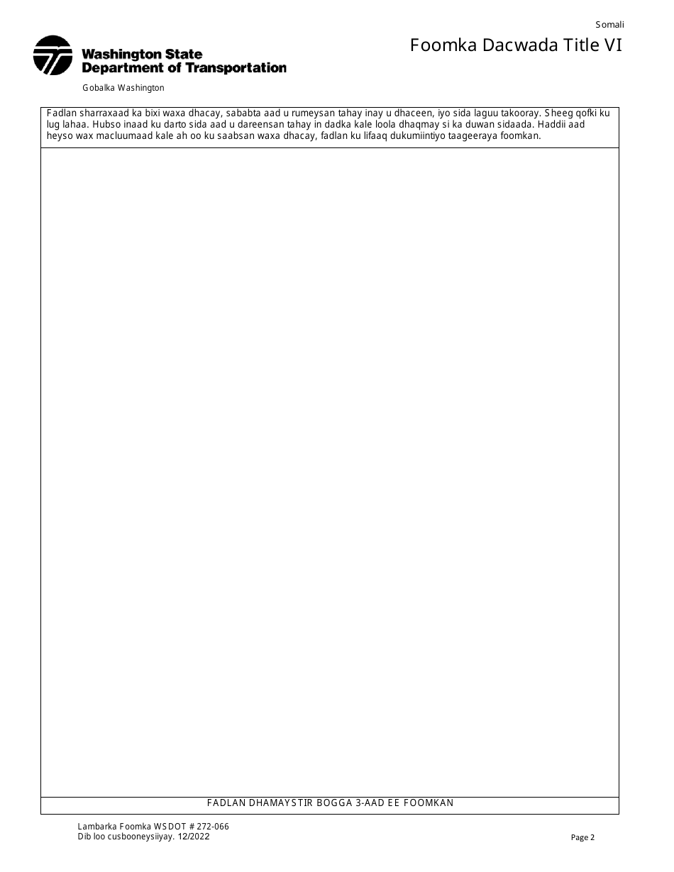 DOT Form 272-066 Title VI Complaint Form - Washington (Somali), Page 2