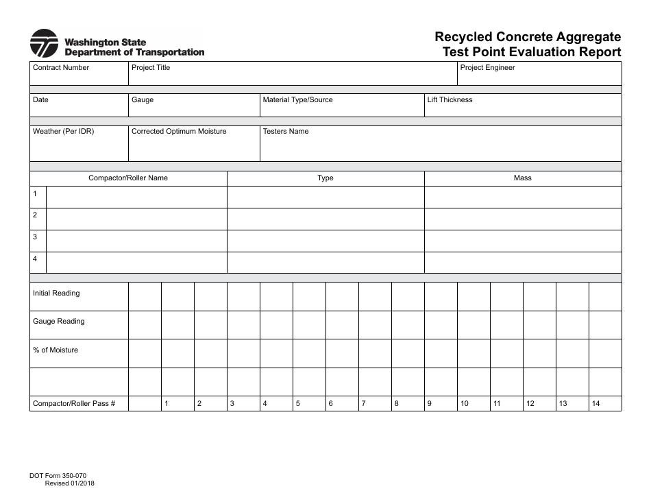DOT Form 350-070 Recycled Concrete Aggregate Test Point Evaluation Report - Washington, Page 1