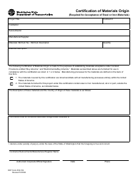 DOT Form 350-109 Certification of Materials Origin - Washington