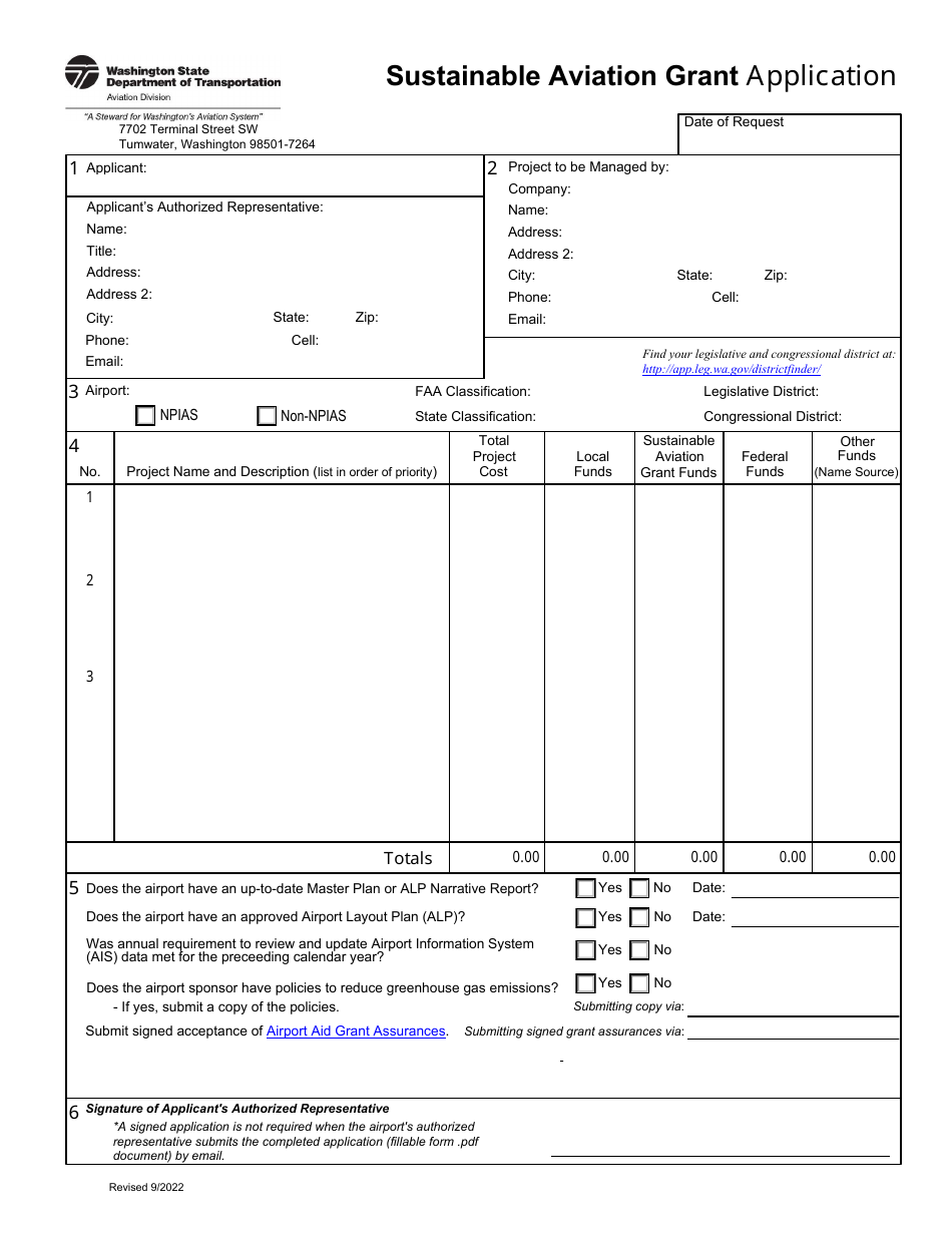 Sustainable Aviation Grant Application Form - Washington, Page 2