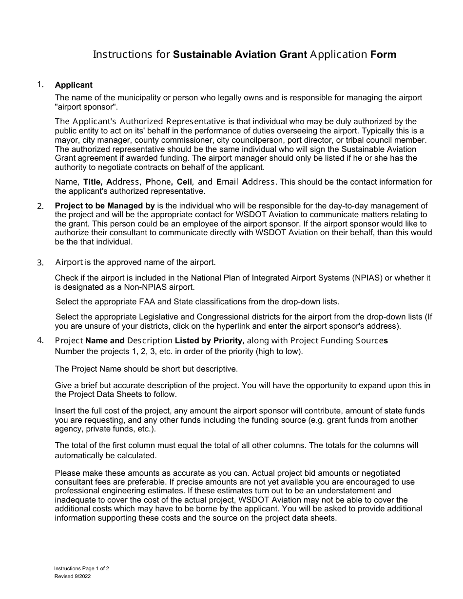 Sustainable Aviation Grant Application Form - Washington, Page 3