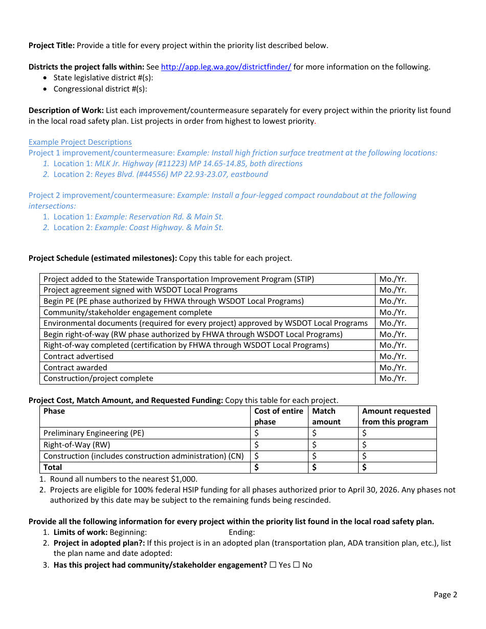 Application for Funding - County Safety Program - Washington, Page 2