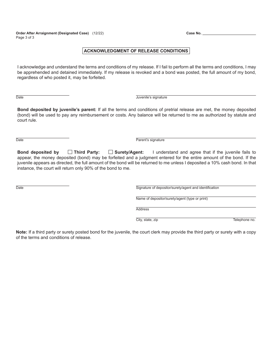 Form JC50 Order After Arraignment (Designated Case) - Michigan, Page 3