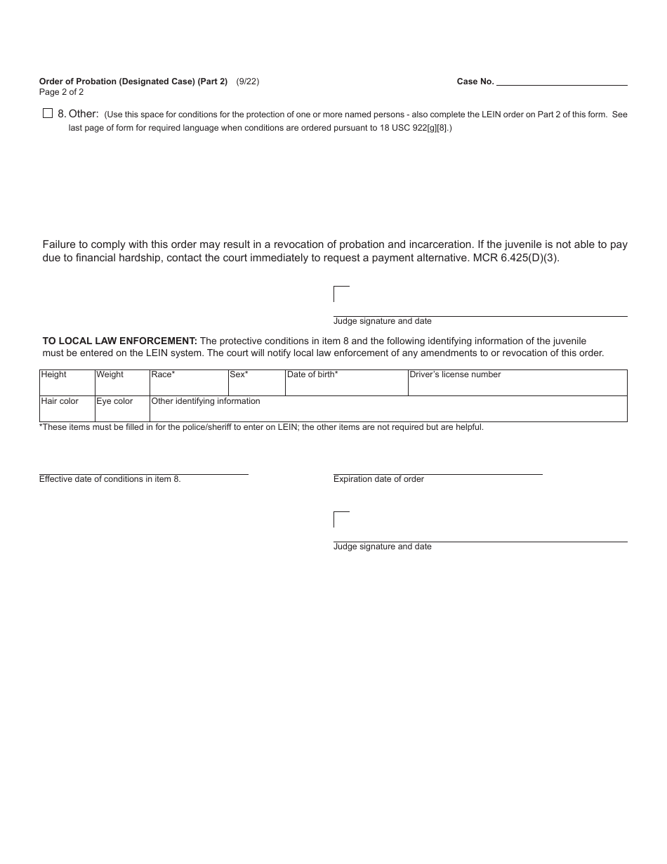 Form JC74 Download Fillable PDF or Fill Online Order of Probation ...