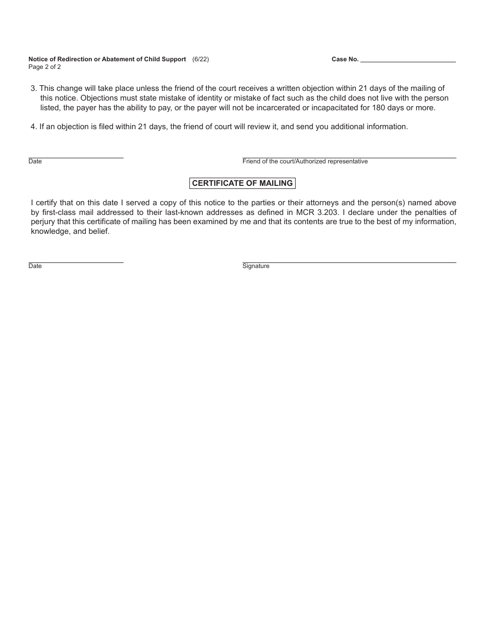 Form FOC106 Notice of Redirection or Abatement of Child Support - Michigan, Page 2