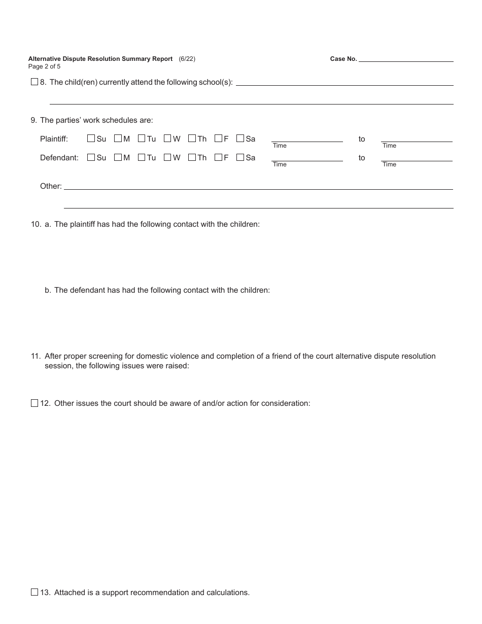 Form FOC125 Alternative Dispute Resolution Summary Report - Michigan, Page 2