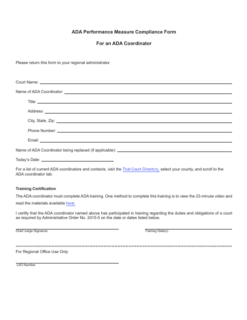 Ada Performance Measure Compliance Form for an Ada Coordinator - Michigan Download Pdf