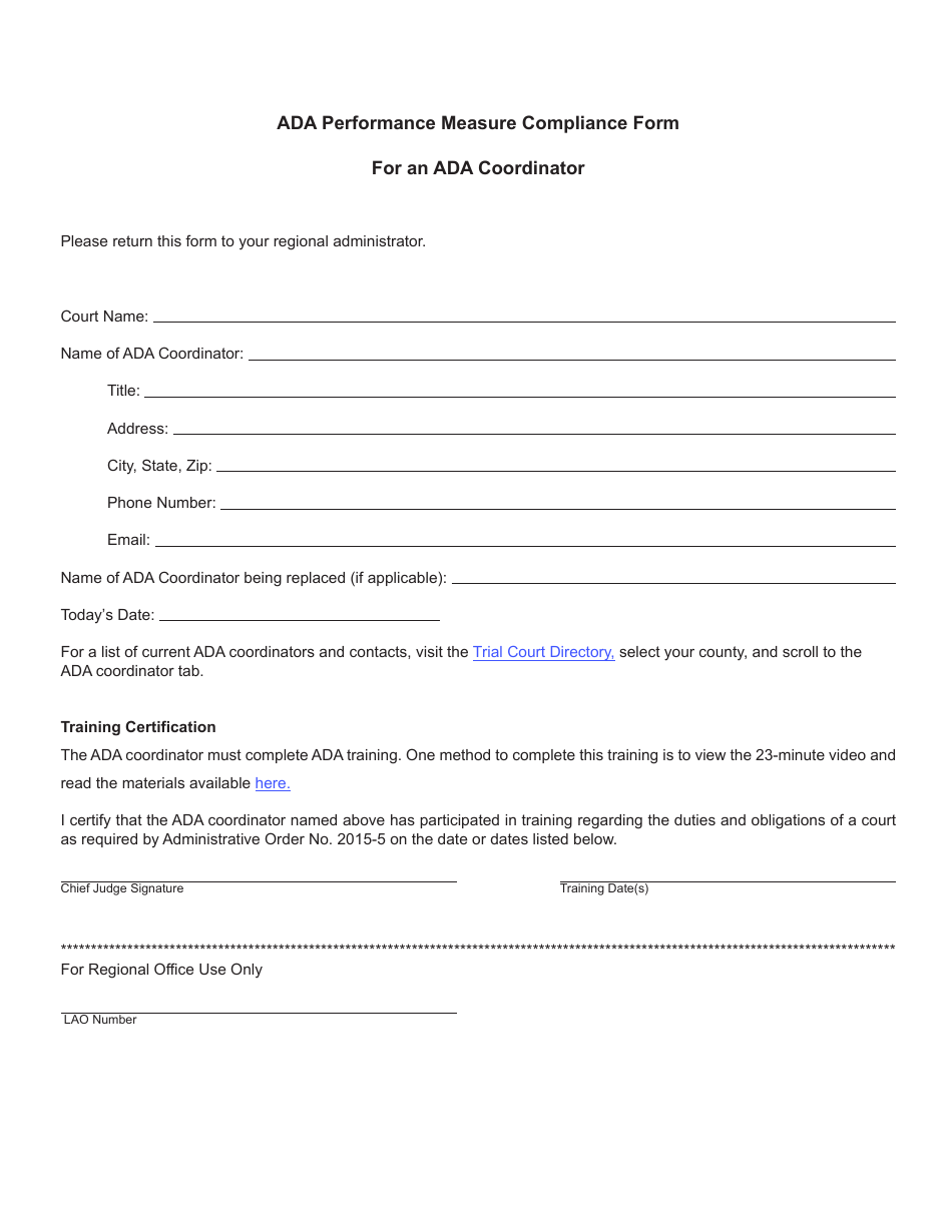 Ada Performance Measure Compliance Form for an Ada Coordinator - Michigan, Page 1