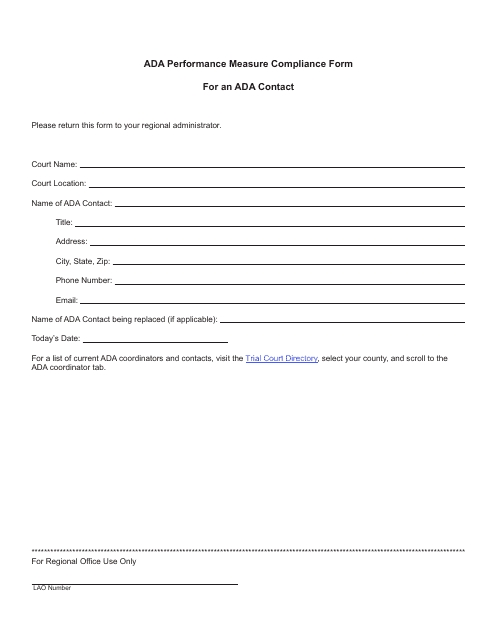 Ada Performance Measure Compliance Form for an Ada Contact - Michigan Download Pdf