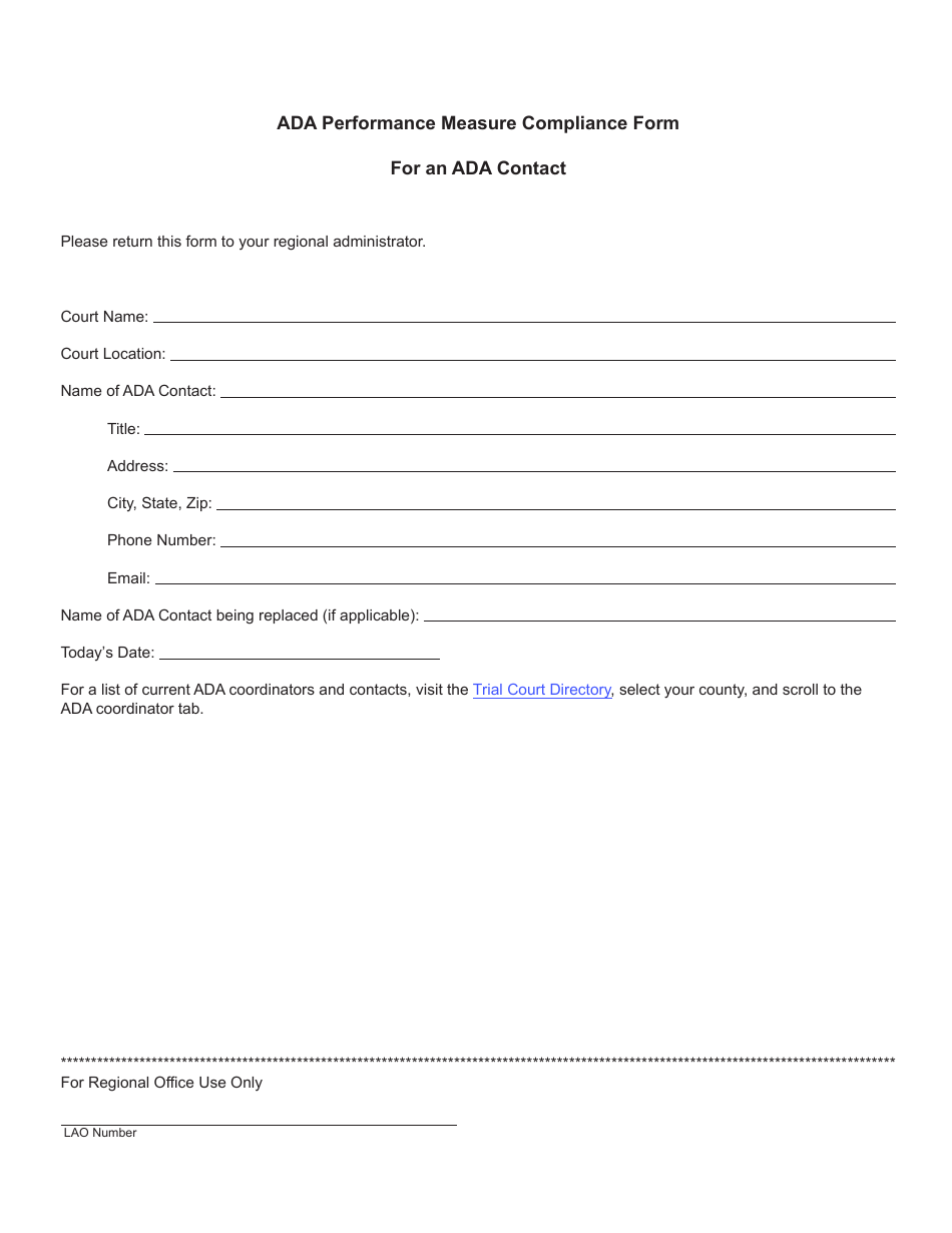 Ada Performance Measure Compliance Form for an Ada Contact - Michigan, Page 1