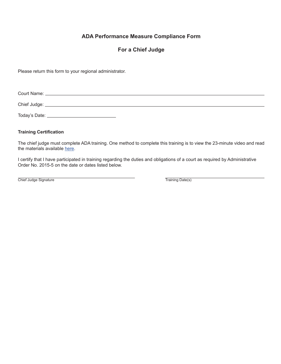 Ada Performance Measure Compliance Form for a Chief Judge - Michigan, Page 1
