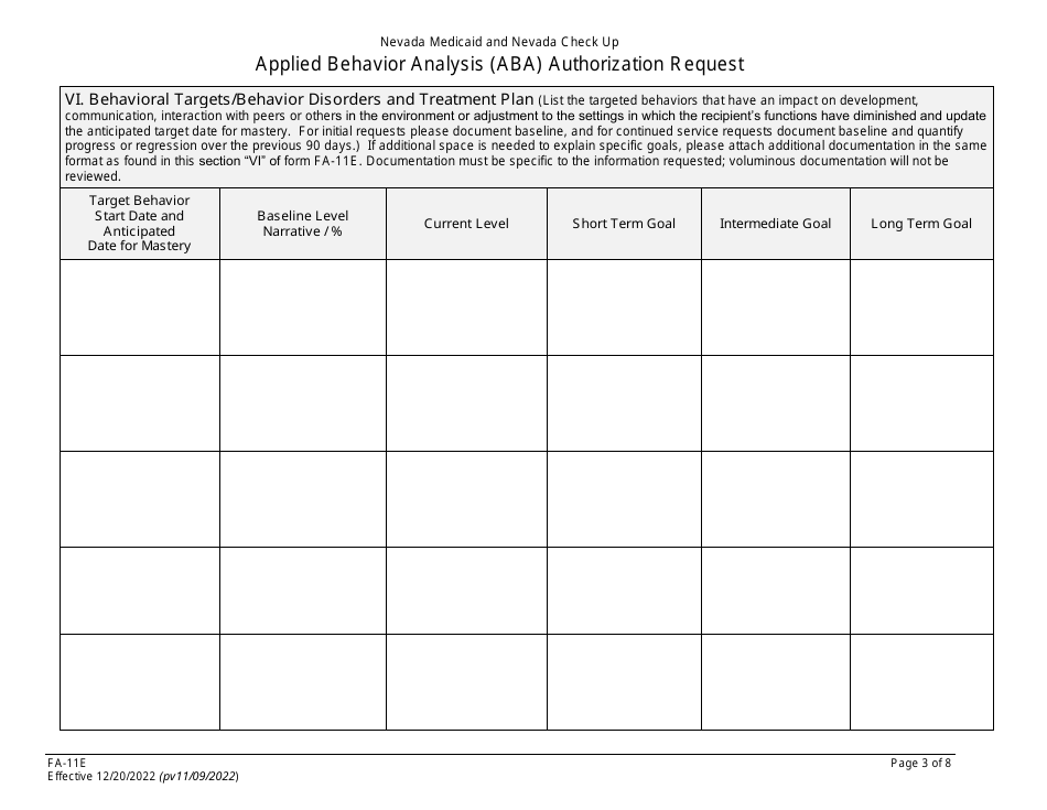 Form FA-11E Applied Behavior Analysis (Aba) Authorization Request - Nevada, Page 3