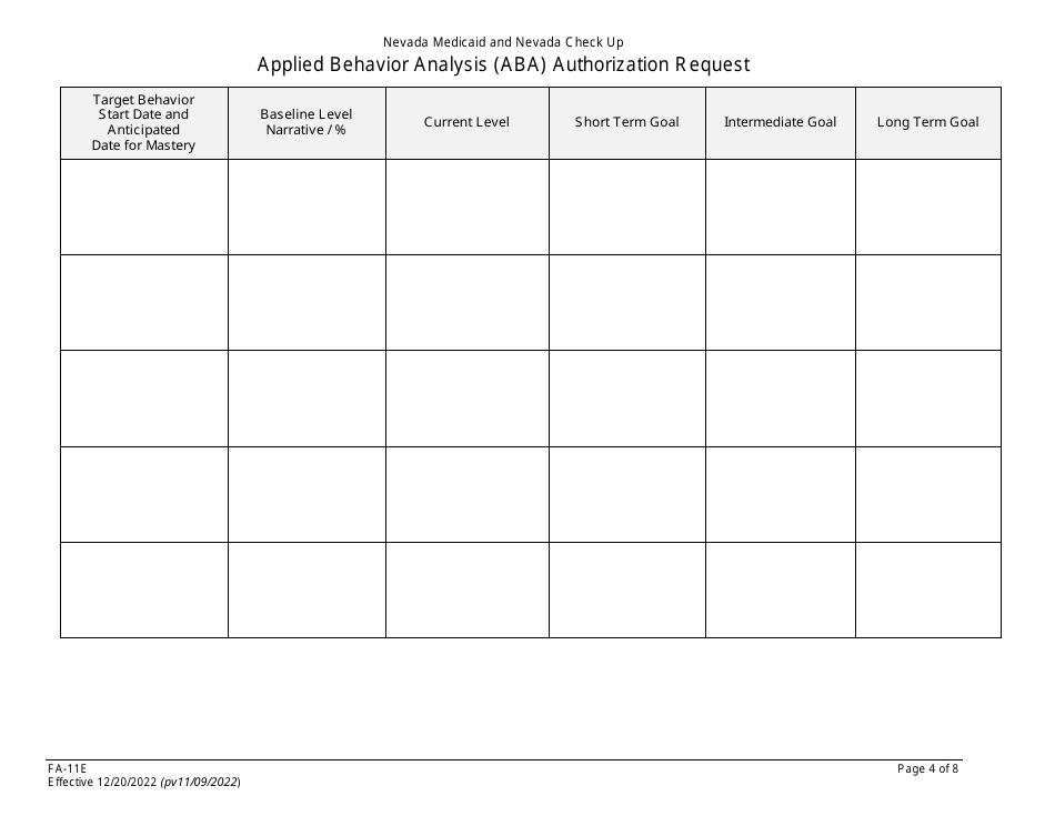 Form FA-11E Applied Behavior Analysis (Aba) Authorization Request - Nevada, Page 4