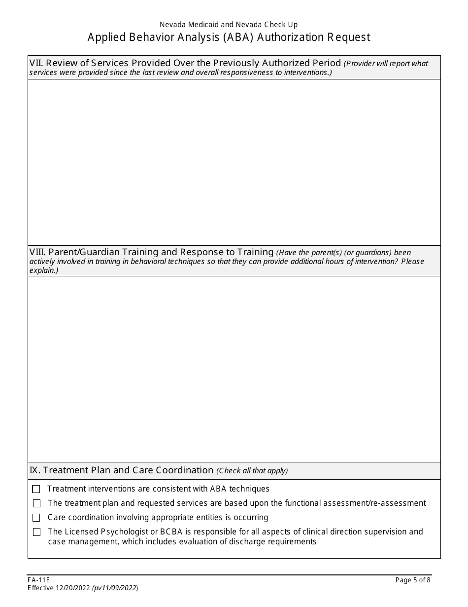 Form FA-11E Applied Behavior Analysis (Aba) Authorization Request - Nevada, Page 5