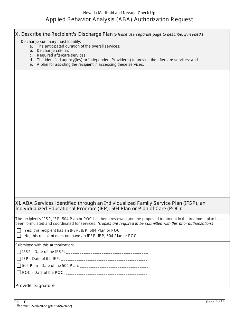 Form FA-11E Applied Behavior Analysis (Aba) Authorization Request - Nevada, Page 6