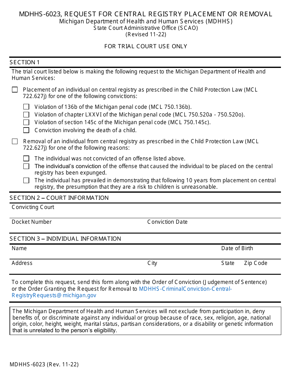 Form MDHHS6023 Fill Out, Sign Online and Download Fillable PDF