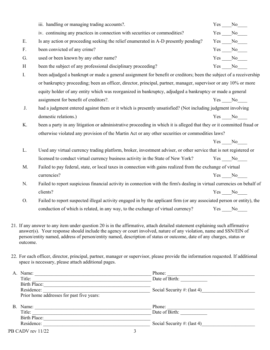 Form CADV Commodity Investment Advisor Statement - New York, Page 3