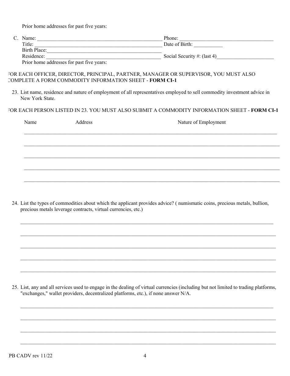 Form CADV Commodity Investment Advisor Statement - New York, Page 4