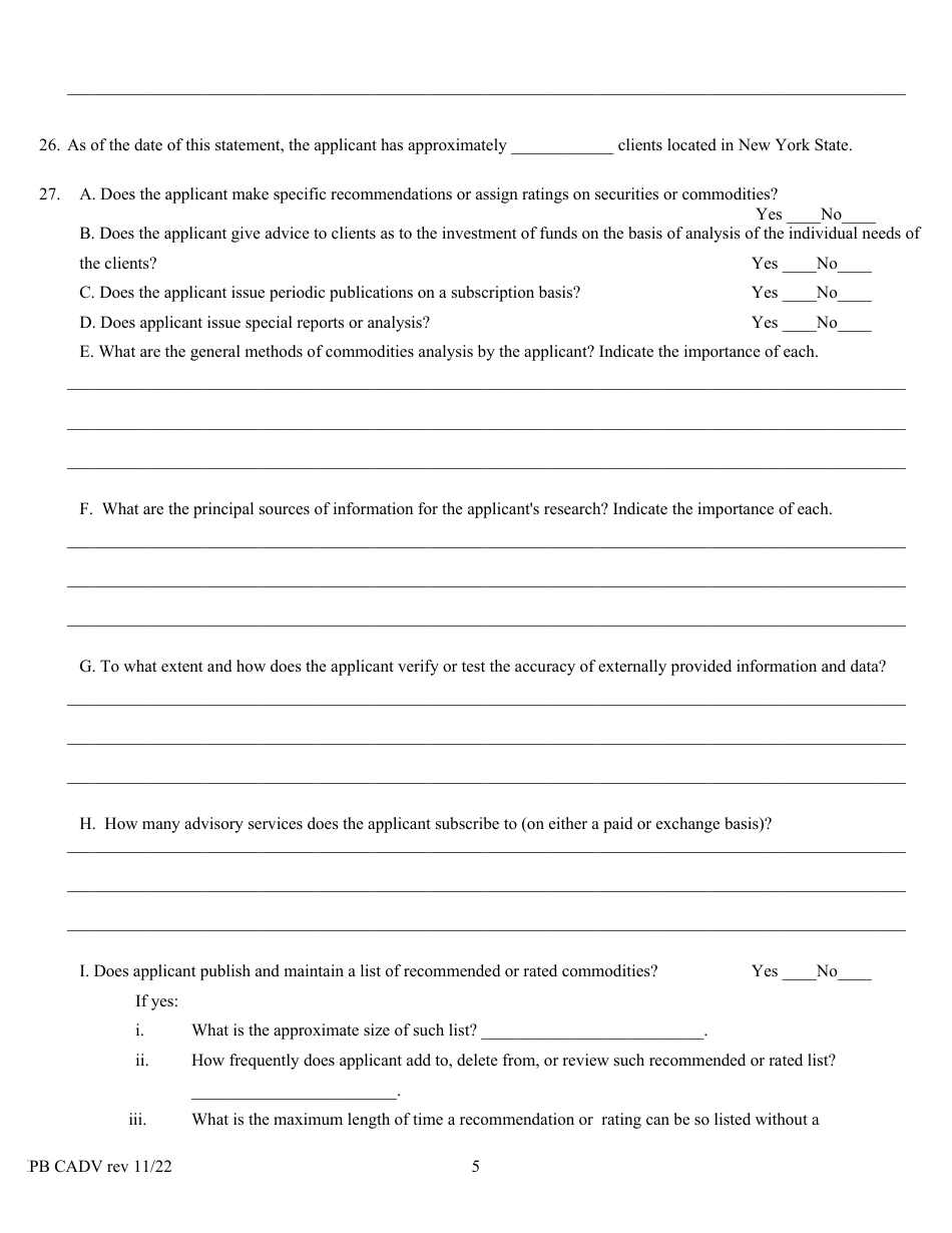 Form CADV Commodity Investment Advisor Statement - New York, Page 5