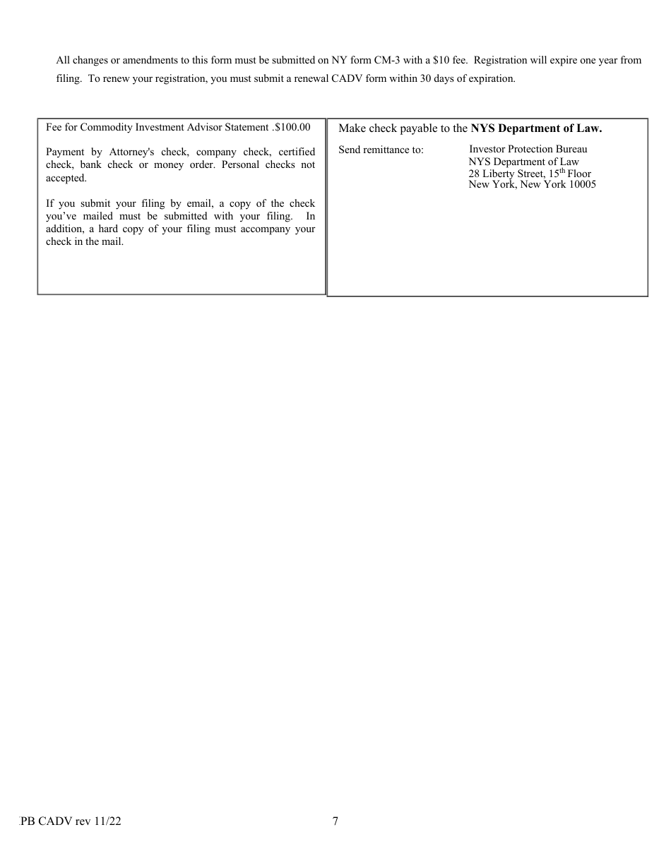 Form CADV Commodity Investment Advisor Statement - New York, Page 7