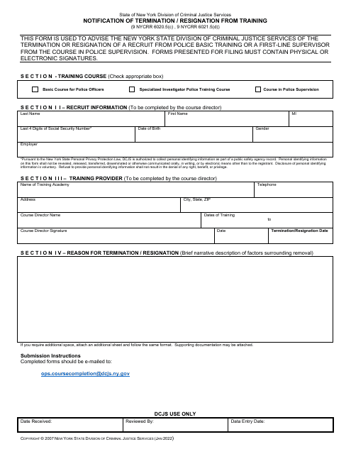 Notification of Termination / Resignation From Training - New York Download Pdf