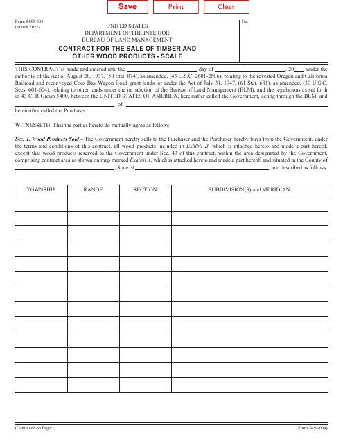BLM Form 5450-004 Contract for the Sale of Timber and Other Wood Products - Scale
