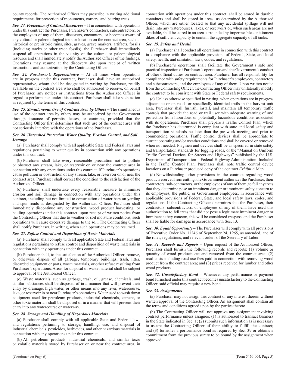 BLM Form 5450-004 Contract for the Sale of Timber and Other Wood Products - Scale, Page 5