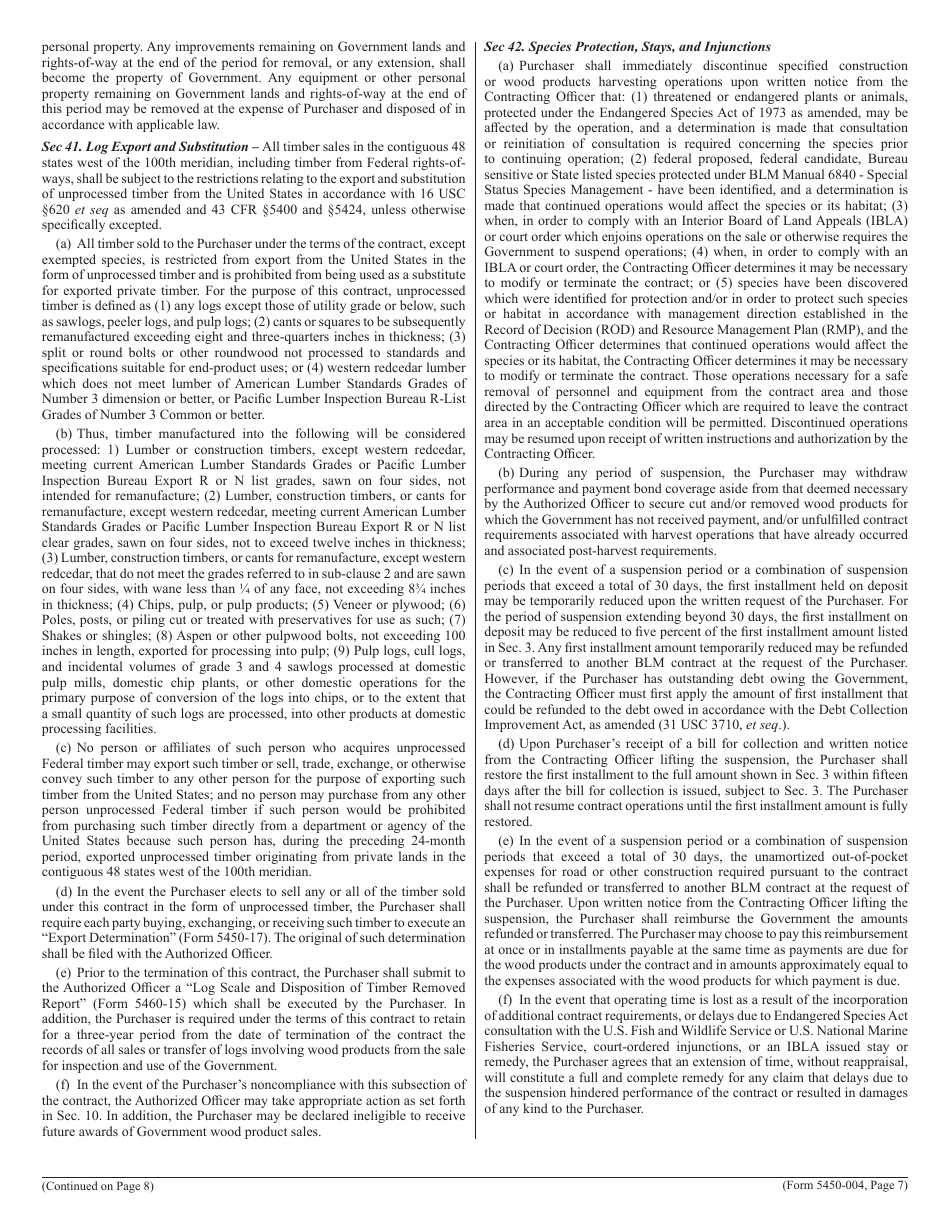 BLM Form 5450-004 Contract for the Sale of Timber and Other Wood Products - Scale, Page 7