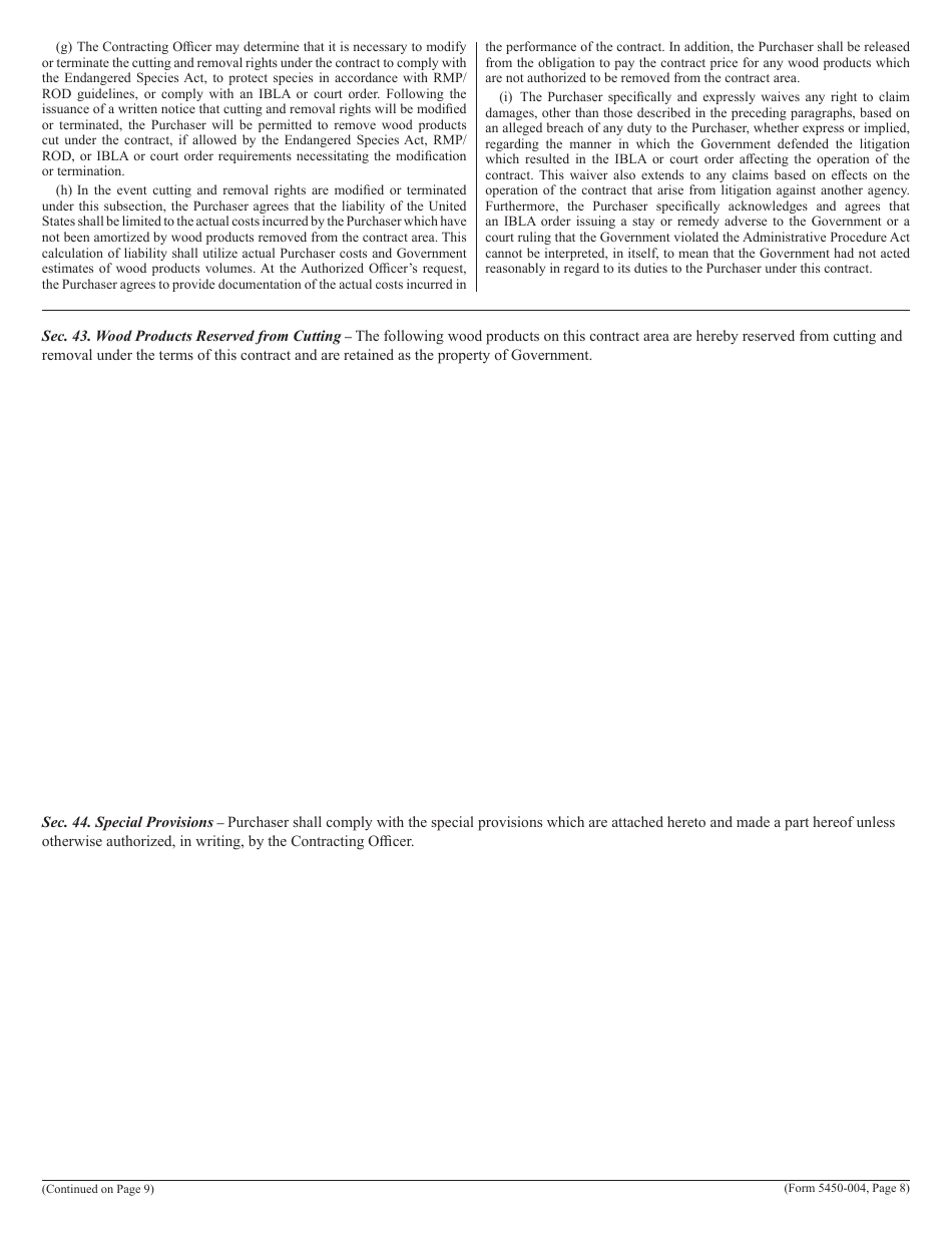 BLM Form 5450-004 Contract for the Sale of Timber and Other Wood Products - Scale, Page 8
