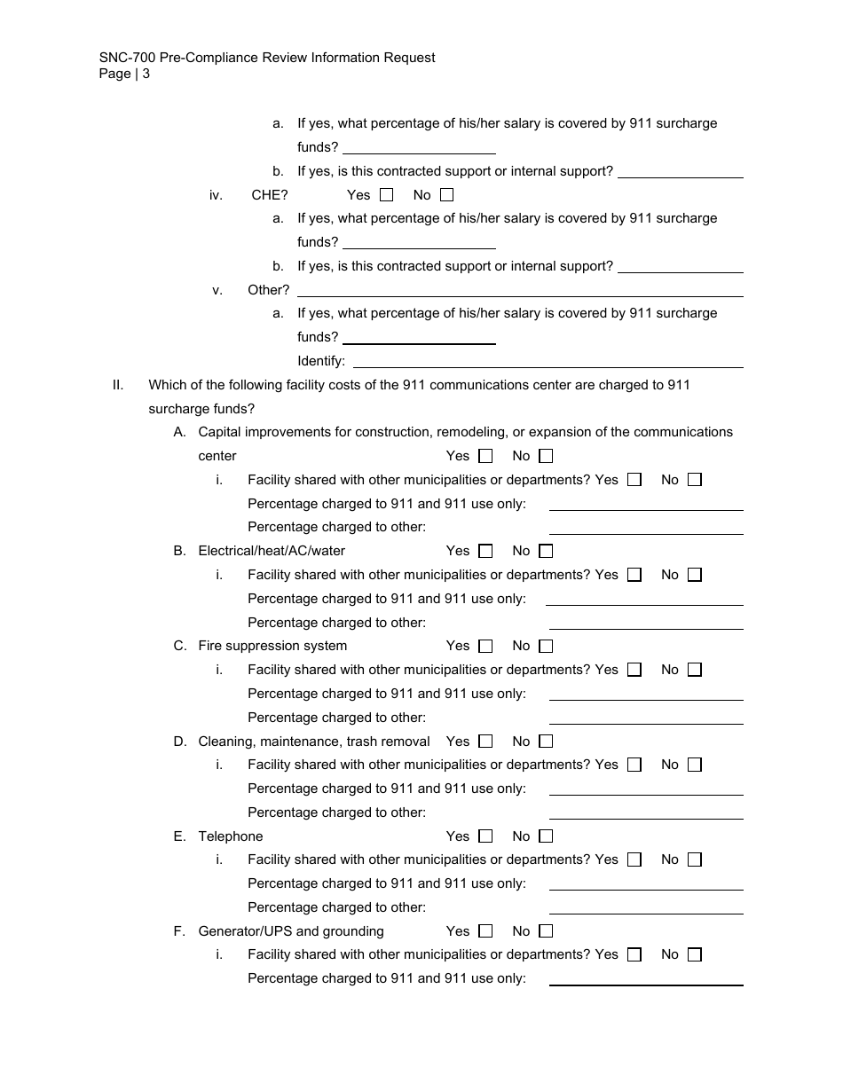 Form SNC-700 Pre-compliance Review Information Request - Michigan, Page 3