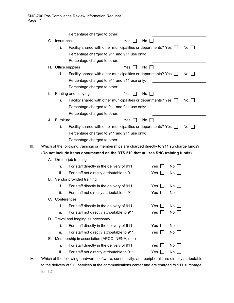 Form SNC-700 Pre-compliance Review Information Request - Michigan, Page 4