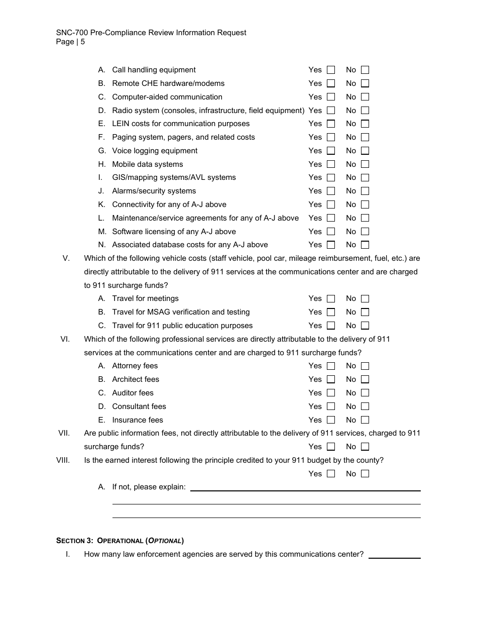Form SNC-700 Pre-compliance Review Information Request - Michigan, Page 5