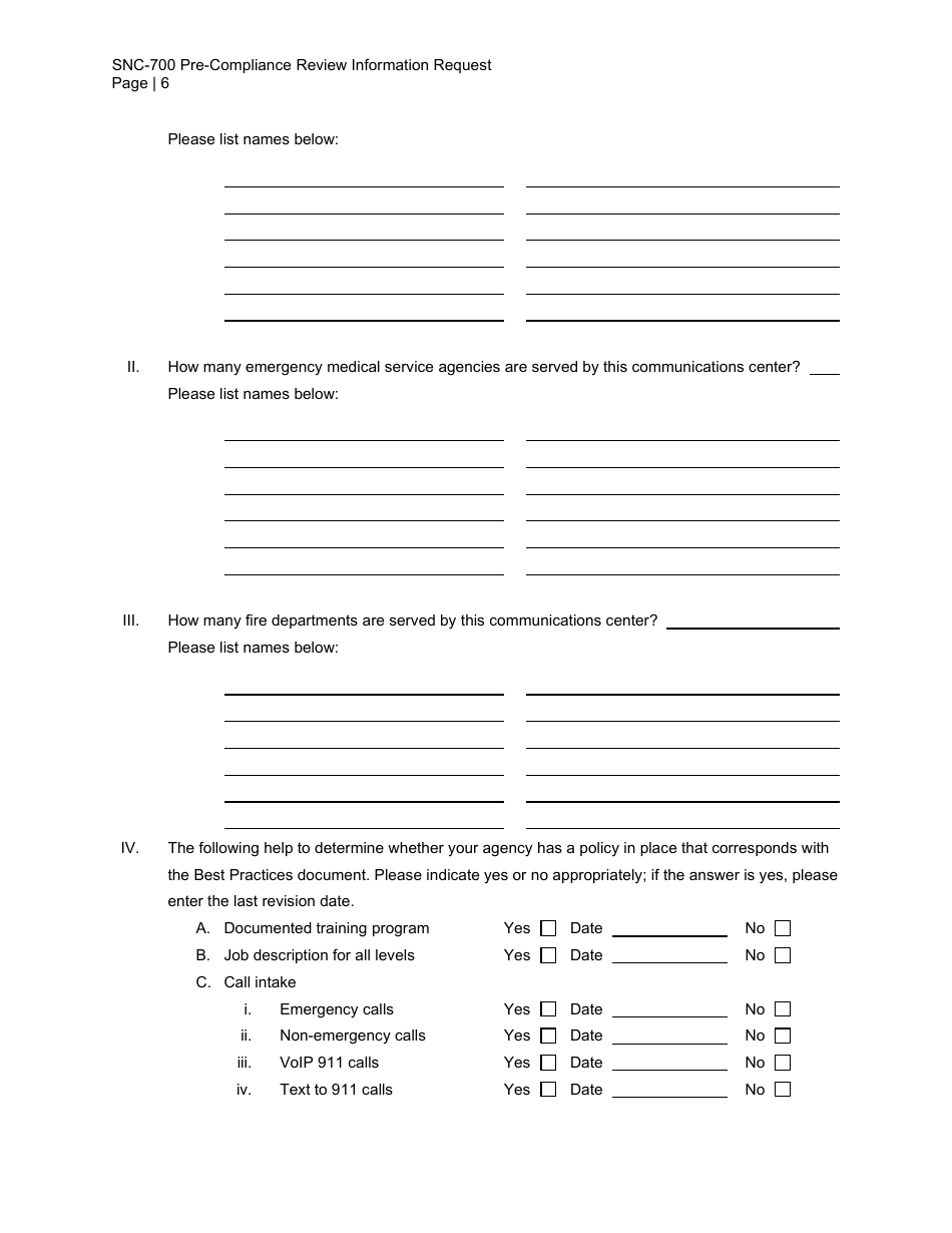 Form SNC-700 Pre-compliance Review Information Request - Michigan, Page 6