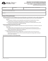 Document preview: Form HLTH5422 Request for Information Release by the Minister of Health or Person Designated by the Minister, or by a College or a Regulatory Body for a Practitioner Under the Pharmaceutical Services Act - British Columbia, Canada