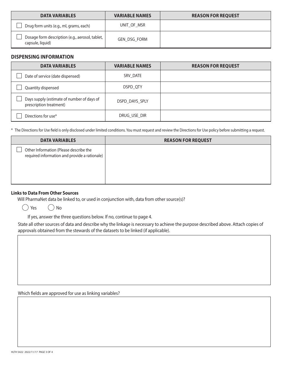 Form HLTH5422 Request for Information Release by the Minister of Health or Person Designated by the Minister, or by a College or a Regulatory Body for a Practitioner Under the Pharmaceutical Services Act - British Columbia, Canada, Page 3