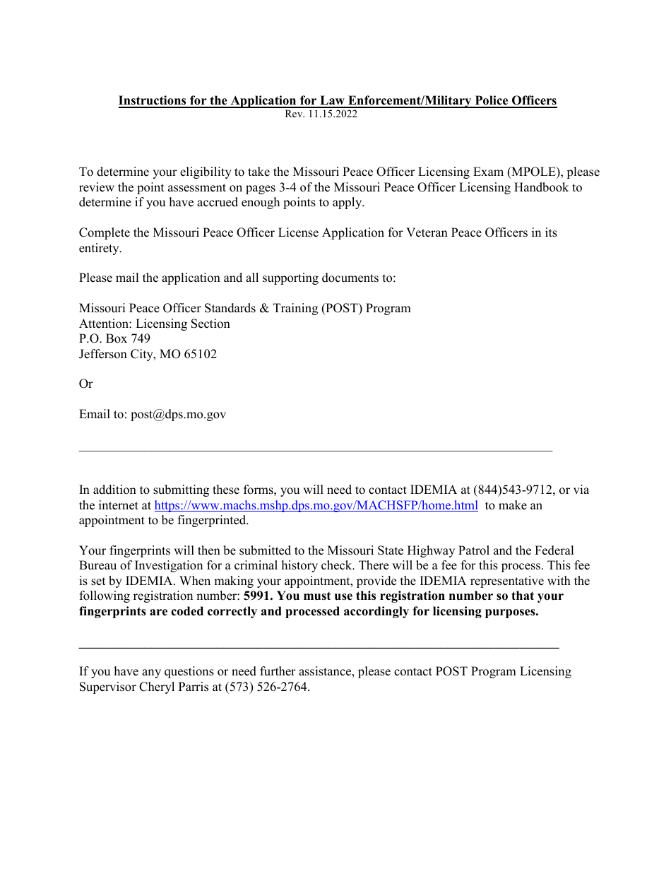 Missouri Peace Officer License Application for Law Enforcement / Military Police Officers - Missouri, Page 4