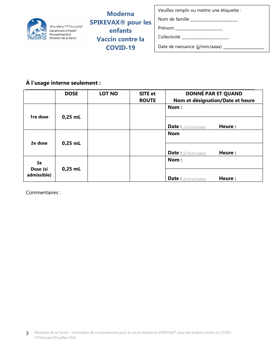 Moderna Spikevax Pour Les Enfants Vaccin Contre La Covid19 - Nunavut, Canada (French), Page 3
