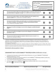 Formulaire De Consentement Pour Le Vaccin Pediatrique (5 a 12 Ans) Comirnatymd Contre La Covid-19 - Nunavut, Canada (French), Page 2