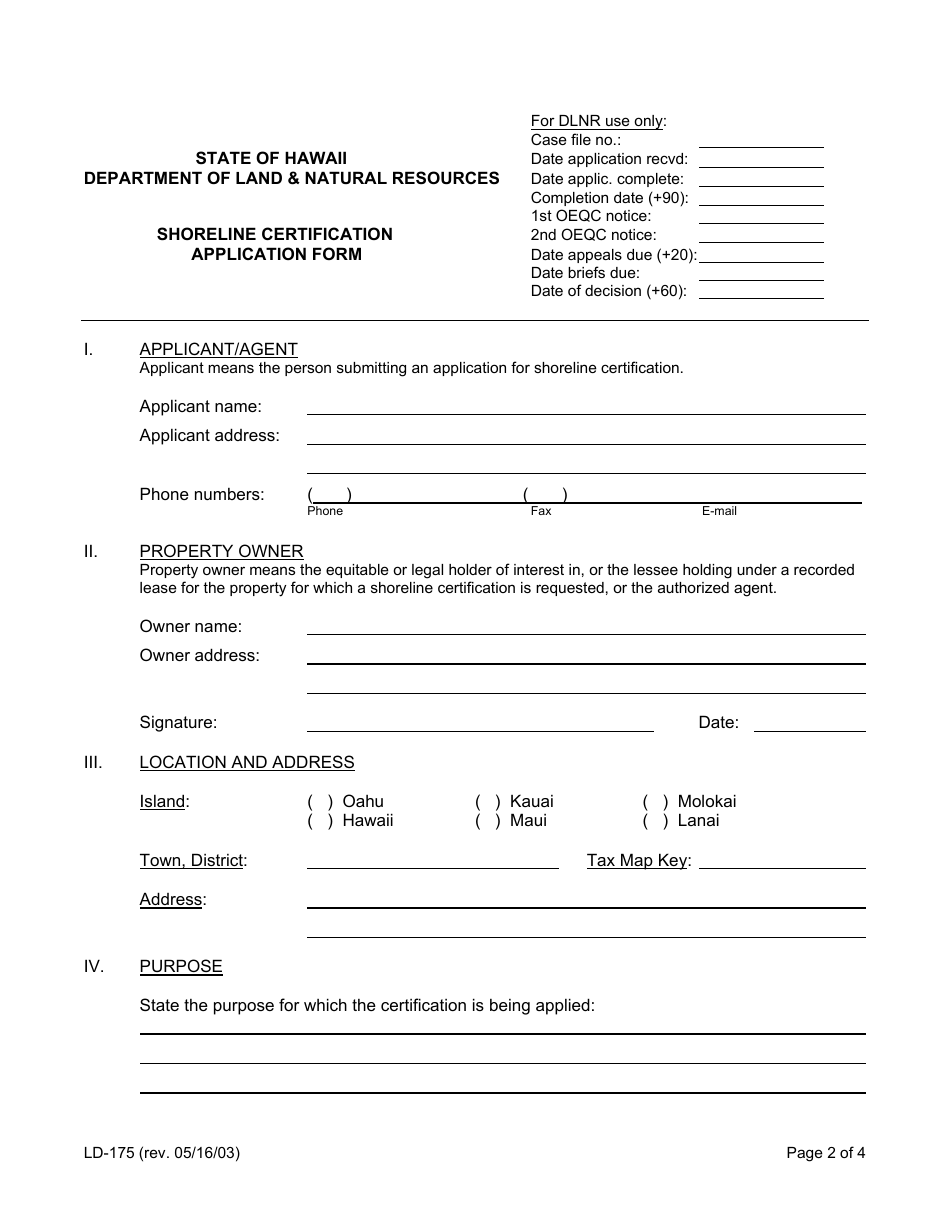 Form LD-175 - Fill Out, Sign Online and Download Printable PDF, Hawaii ...