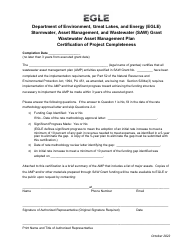 Document preview: Stormwater, Asset Management, and Wastewater (Saw) Grant Wastewater Asset Management Plan Certification of Project Completeness - Michigan