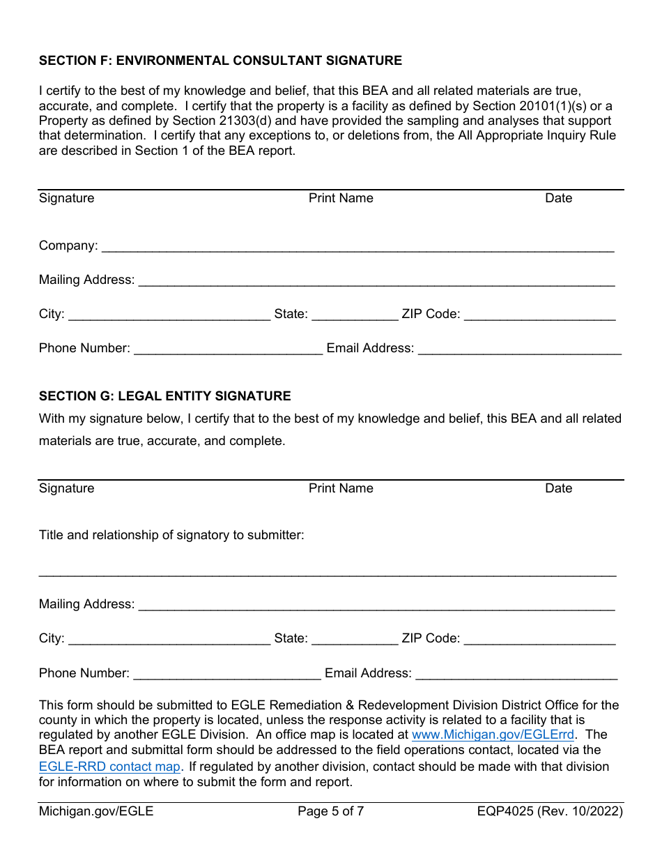 Form EQP4025 Baseline Environmental Assessment Submittal Form - Michigan, Page 5